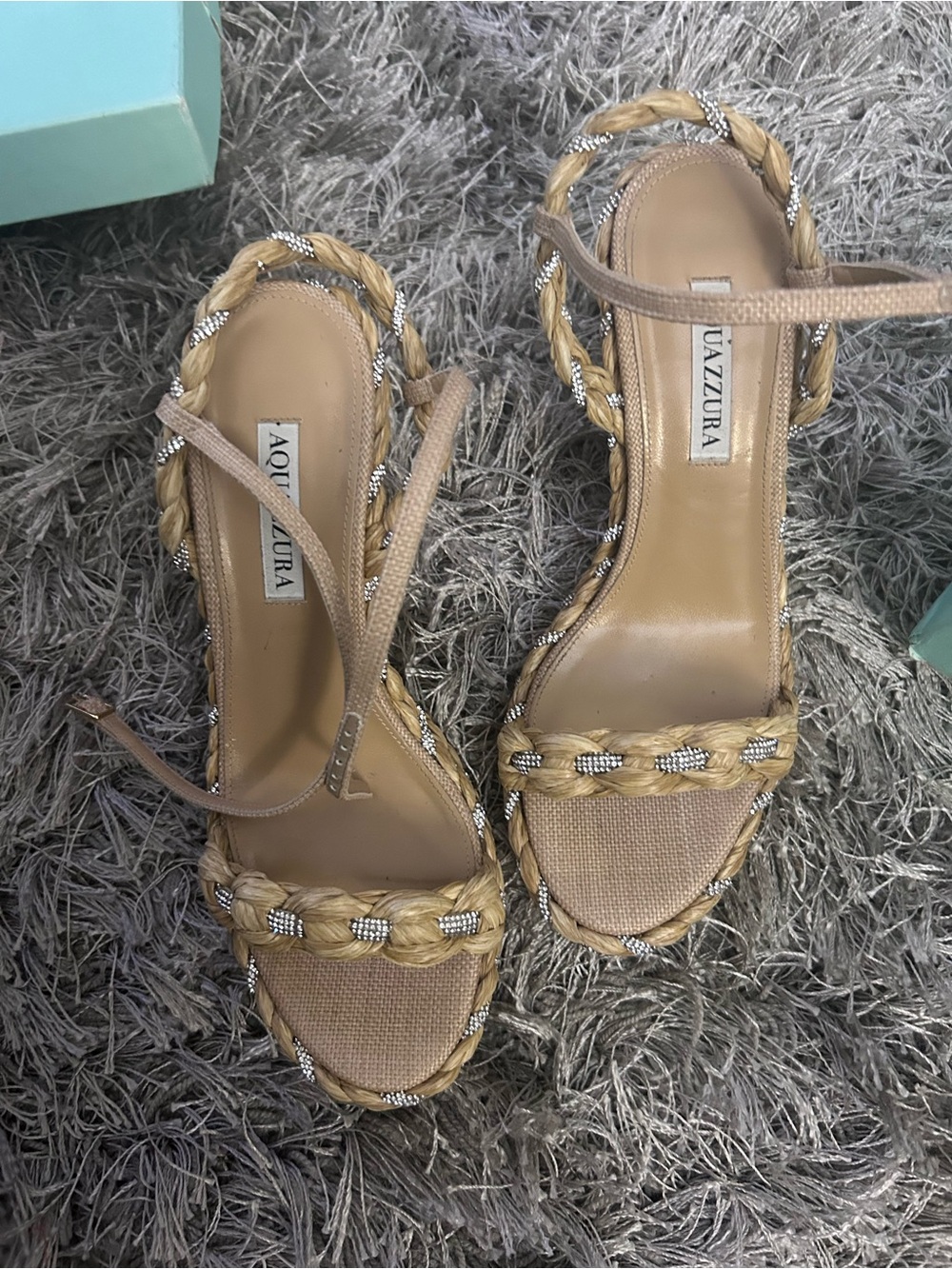 Aquazzura Braided Tan Rope Ankle-Tie Sandals